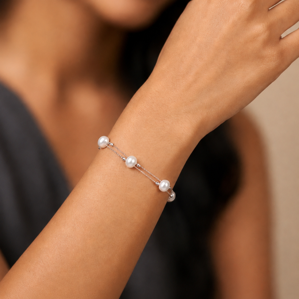 Elegant Sterling Silver Polish Pearl Bracelet