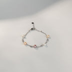 Multi-Color Pearl Chain Bracelet | Adjustable Sterling Silver-Tone Pearl Bracelet
