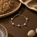 Multi-Color Pearl Chain Bracelet | Adjustable Sterling Silver-Tone Pearl Bracelet
