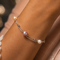 Multi-Color Pearl Chain Bracelet | Adjustable Sterling Silver-Tone Pearl Bracelet