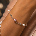 Multi-Color Pearl Chain Bracelet | Adjustable Sterling Silver-Tone Pearl Bracelet