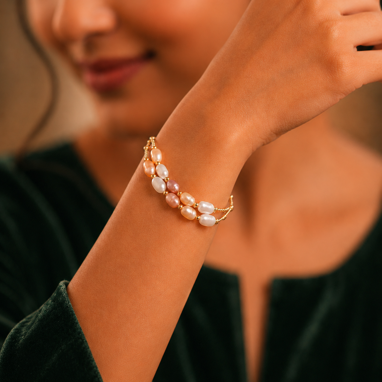 Multi-Color Freshwater Pearl Gold Polish Bracelet