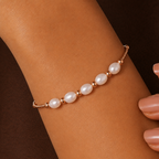 Freshwater Pearl Rose Metal Gold Colour Bracelet for Women