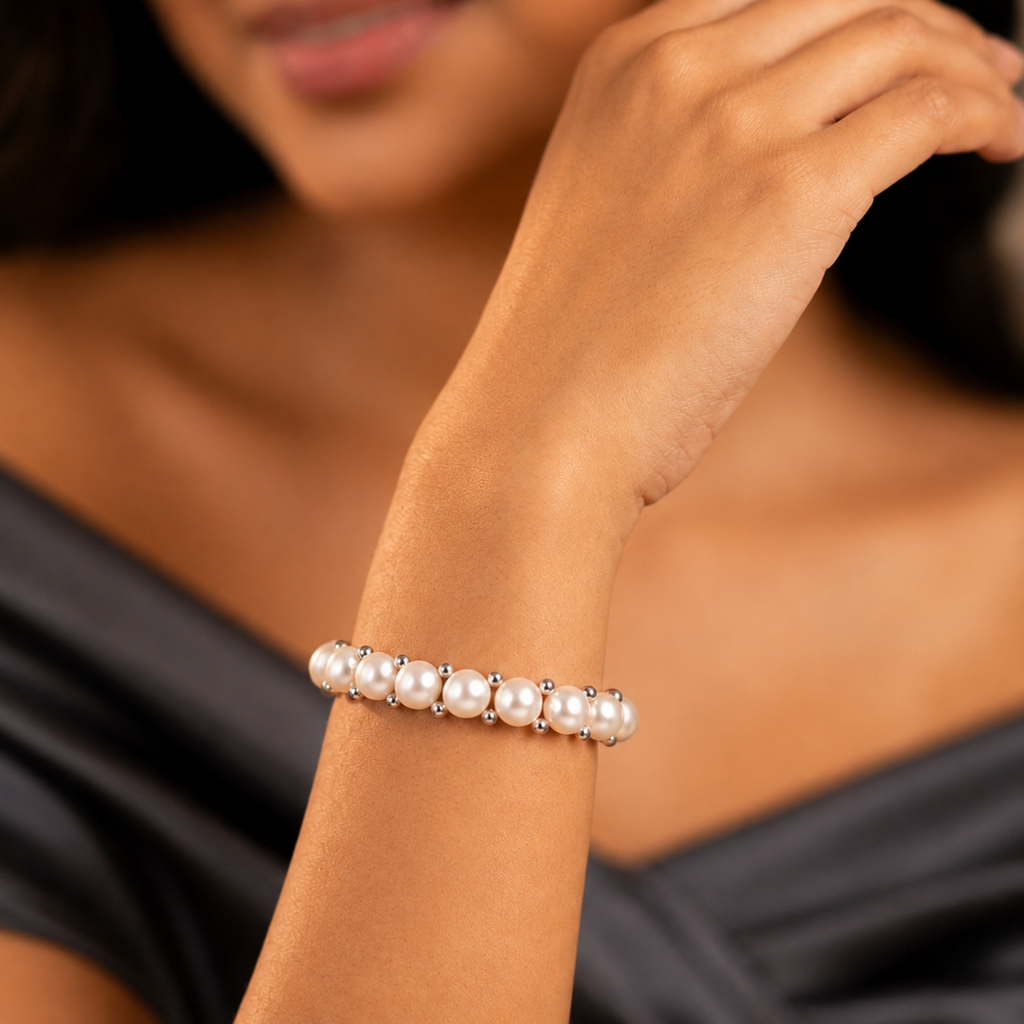 Classic White Pearl Stretch Bracelet | Elegant Freshwater Pearl Beaded Bracelet for Women