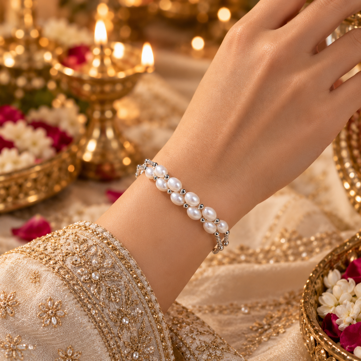 Classic White Pearl Bracelet for Women | Krishna Pearls and Jewellers