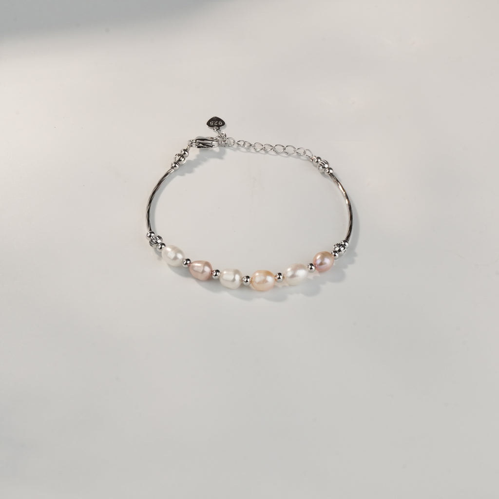 Pastel Freshwater Pearl Bracelet | Sterling Silver Adjustable Pearl Chain Bracelet