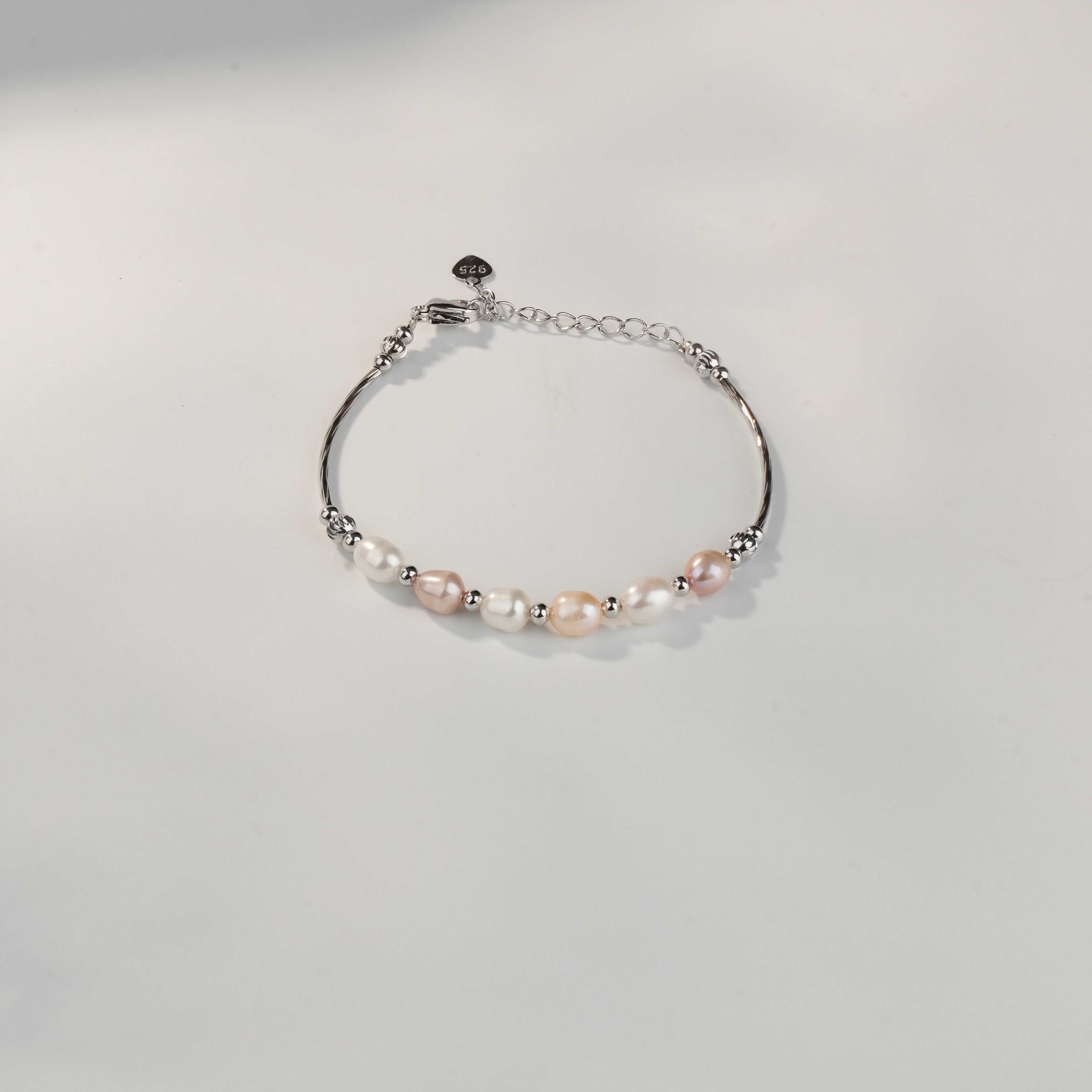 Pastel Freshwater Pearl Bracelet | Sterling Silver Adjustable Pearl Chain Bracelet