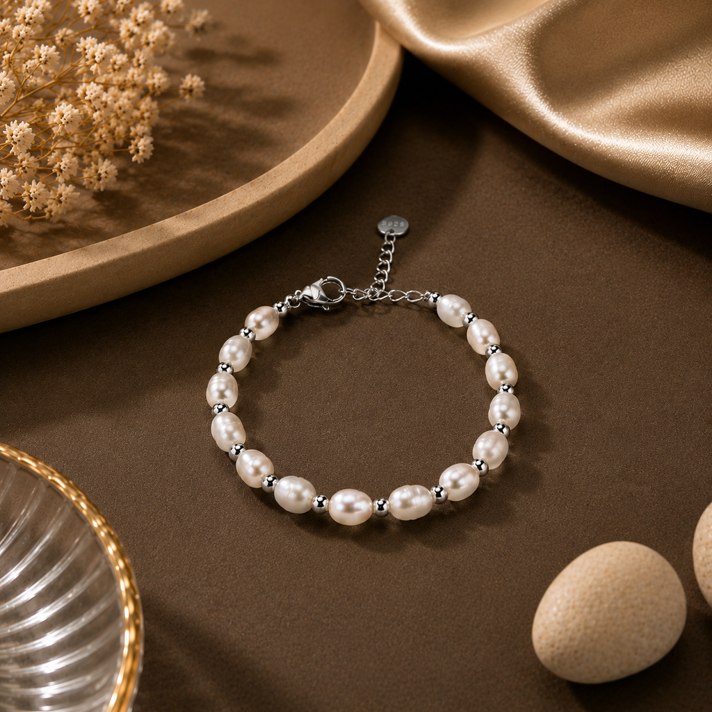 Freshwater Pearl Bracelet | Sterling Silver Adjustable Pearl Bracelet for Women