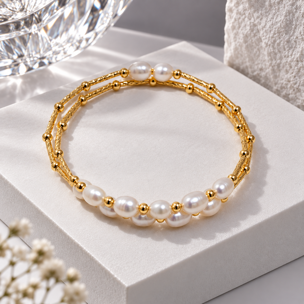 Pearl & Gold polish Bracelet for Women | Krishna Pearls and Jewellers