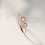 Rose Gold Pearl & CZ Open Cuff Bracelet | Luxury Adjustable Designer Bangle for Women
