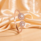 Rose Gold Pearl & CZ Open Cuff Bracelet | Luxury Adjustable Designer Bangle for Women