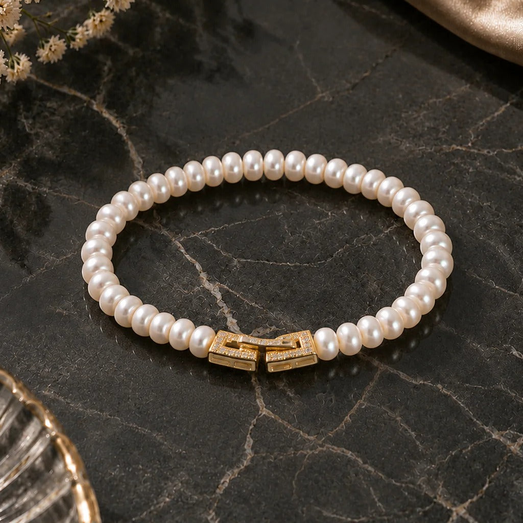 Golden Link: White Pearl Bracelet with | Krishna Pearls and Jewellers