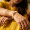 Golden Link: White Pearl Bracelet with