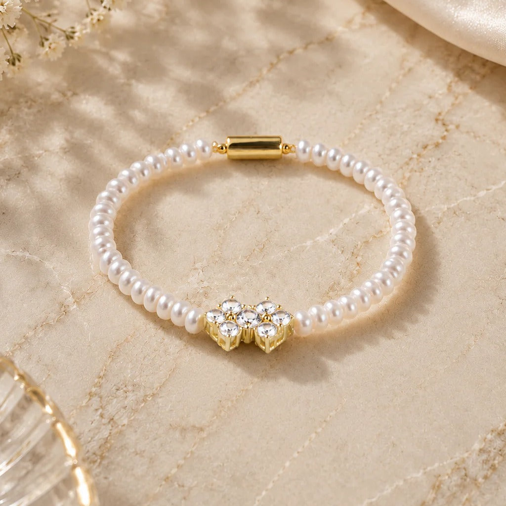 Radiant Bloom: White Pearl Bracelet with | Krishna Pearls and Jewellers