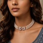 Regal Gold Clasp Triple-Strand Pearl Choker