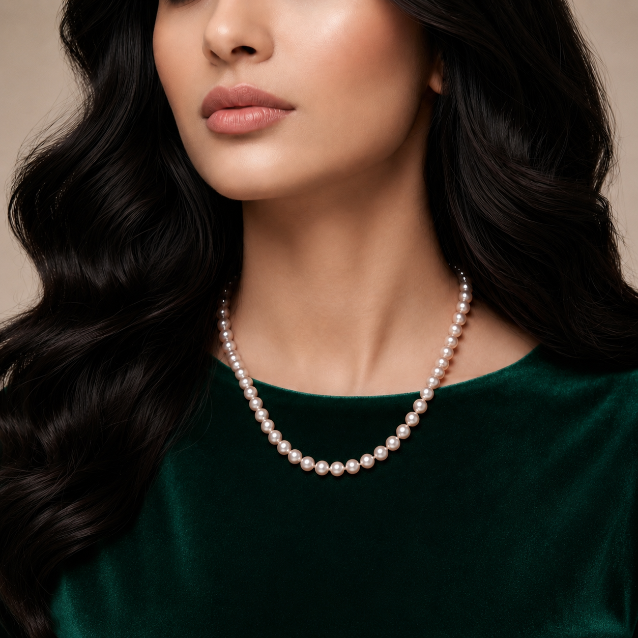 Pink Rice Pearl Single Line Mala Necklace (5-10 mm) | Pure Pearl Mala | Krishna Pearls & Jewellers, Hyderabad
