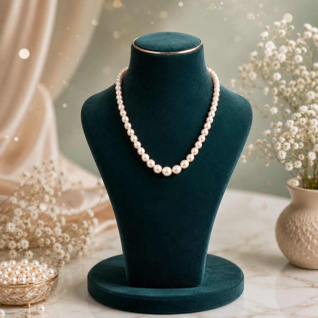 Pink Rice Pearl Single Line Mala Necklace (5-10 mm) | Pure Pearl Mala | Krishna Pearls & Jewellers, Hyderabad