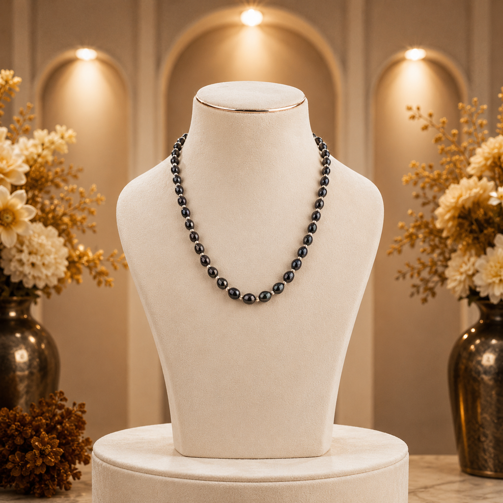 Shaded Multi-Colour Rice Pearl Single Line Mala Necklace (6-9 mm) | Pure Pearl Mala | Krishna Pearls & Jewellers, Hyderabad