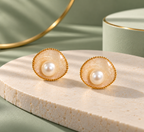 Ivory Pearl Halo Stud Earrings for Women – Elegant Gold-Tone Round Design | Krishna Pearls & Jewellers