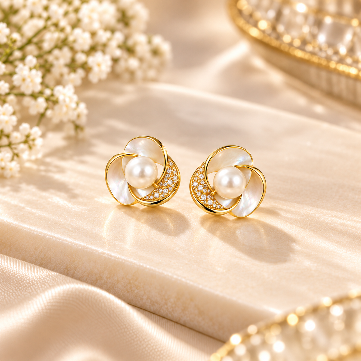 Pearl Petal Bloom Earrings for Women – Elegant Floral Jewellery | Krishna Pearls & Jewellers