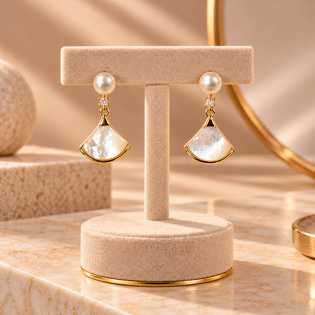 Pearl Fan Radiance Earrings for Women – Elegant Gold-Tone Design | Krishna Pearls & Jewellers