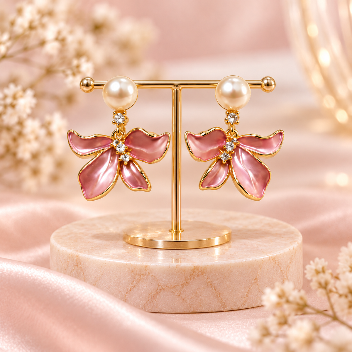 Rosé Bloom Pink Floral Earrings for Women | Krishna Pearls & Jewellers