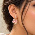Pink Blossom Pearl Earrings for Women – Elegant Floral Jewellery | Krishna Pearls & Jewellers