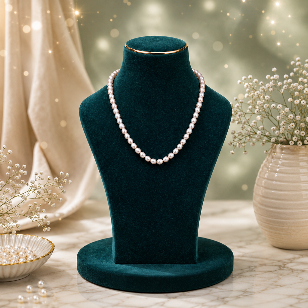 Grey Rice Pearl Single Line Mala Necklace (6-7 mm) | Pure Pearl Mala | Krishna Pearls & Jewellers, Hyderabad