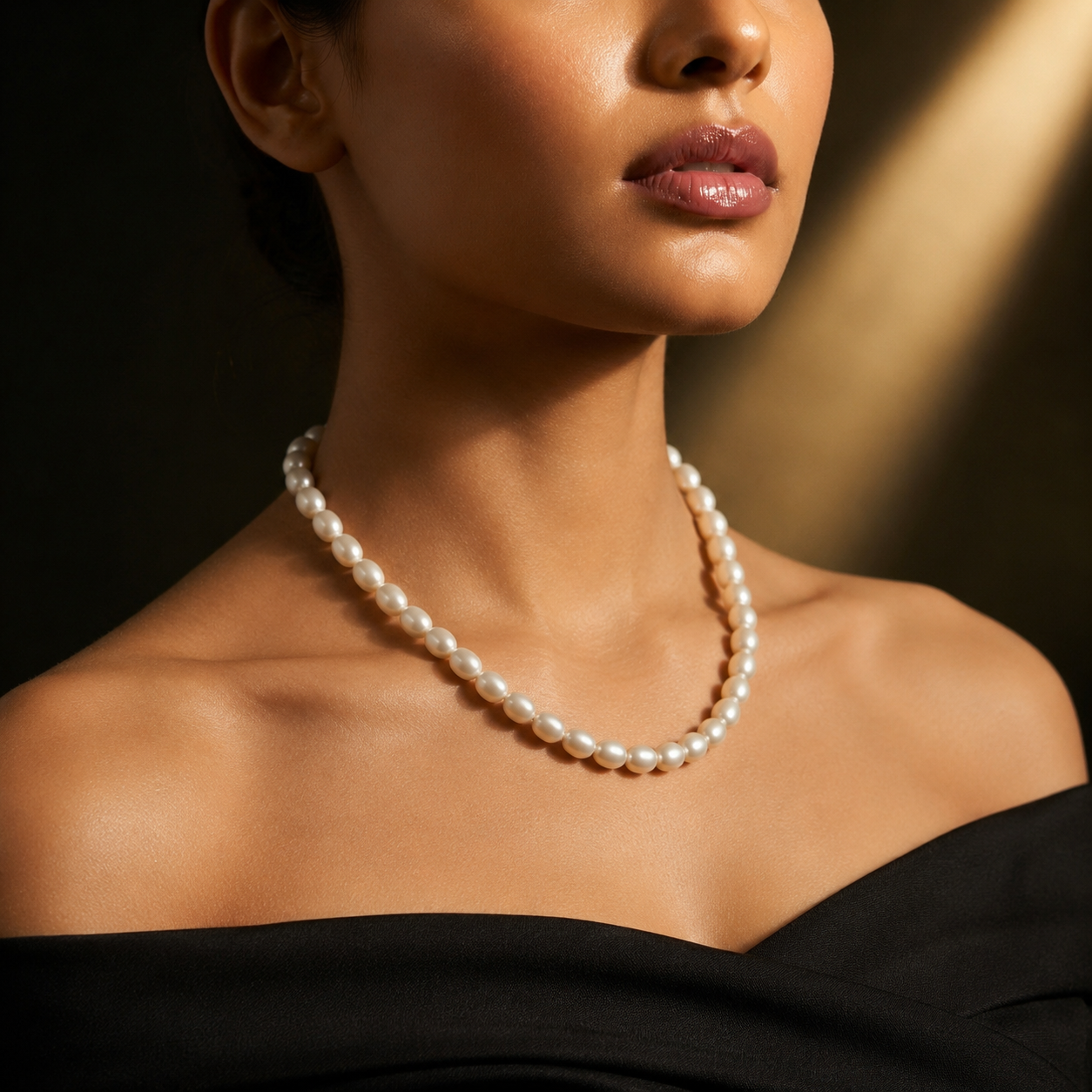 White Rice Pearl Single Line Mala Necklace (5-6 mm) | Pure Pearl Mala | Krishna Pearls & Jewellers, Hyderabad
