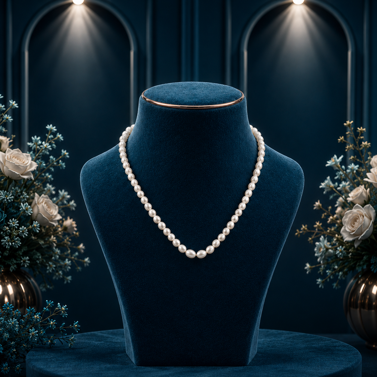 White Rice Pearl Single Line Mala Necklace (5-6 mm) | Pure Pearl Mala | Krishna Pearls & Jewellers, Hyderabad