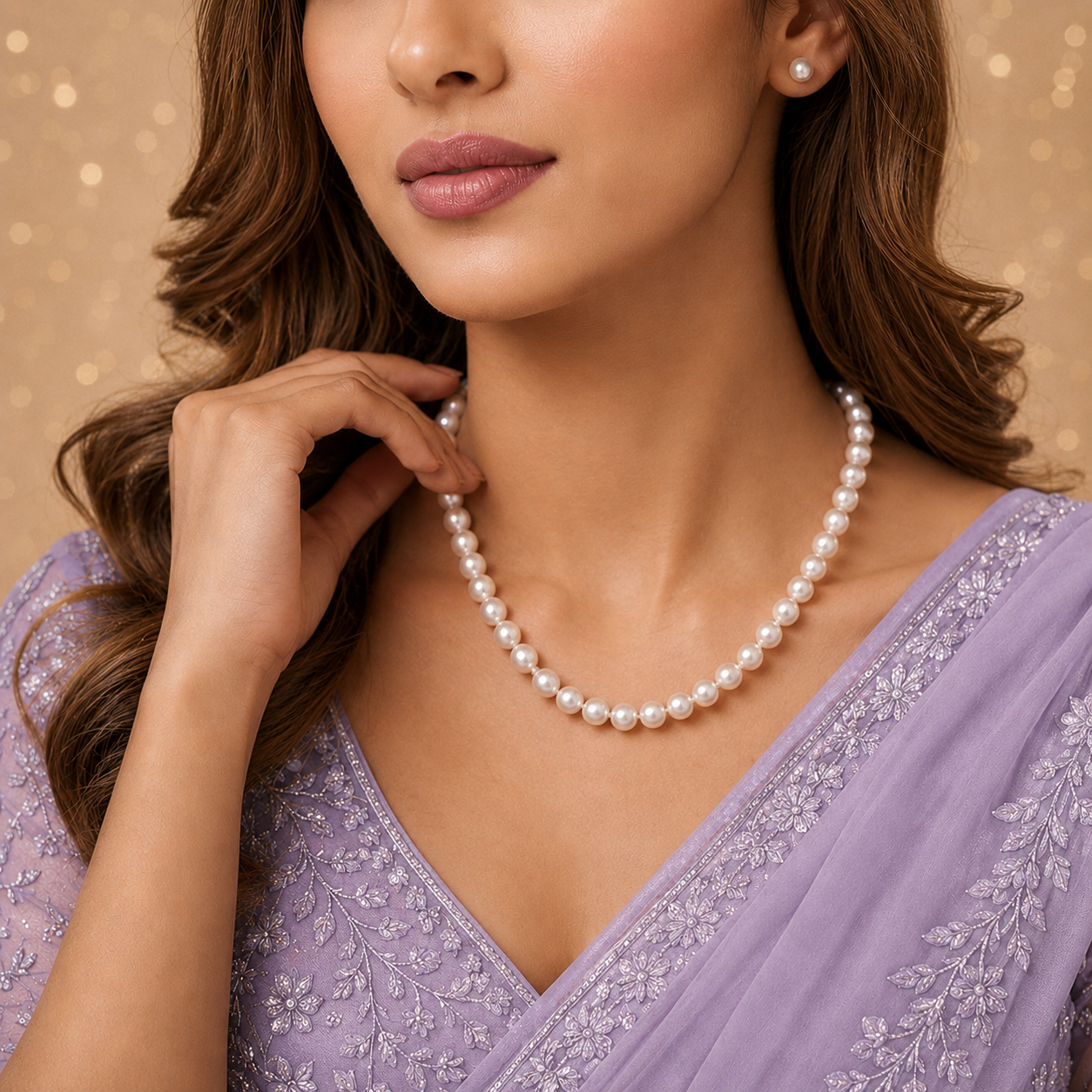 White Rice Pearl Single Line Mala Necklace (7-8 mm) | Pure Pearl Mala | Krishna Pearls & Jewellers, Hyderabad