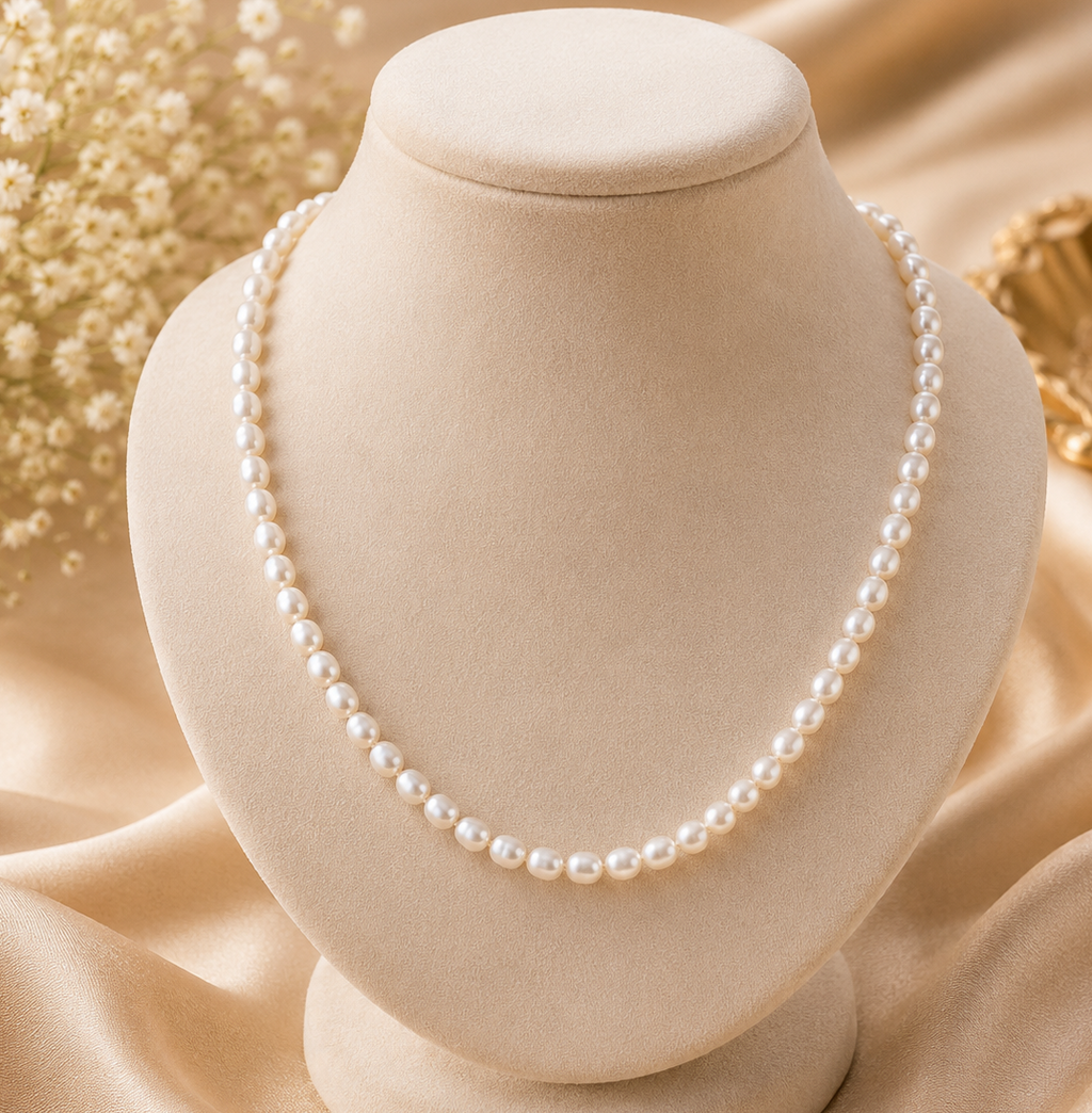 Elegant Pearl Rice Mala Necklace | Pearl Necklace for Women | Krishna Pearls and Jewellers