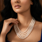 White Rice Pearl Five-Line Mala Necklace | Pure Pearl Mala | Krishna Pearls & Jewellers, Hyderabad