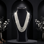 White Rice Pearl Five-Line Mala Necklace | Pure Pearl Mala | Krishna Pearls & Jewellers, Hyderabad