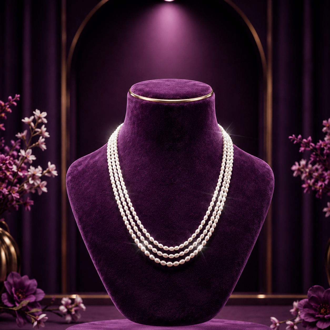 White Rice Pearl Triple Twisted Mala Necklace (2-3 mm) | Pure Pearl Mala | Krishna Pearls & Jewellers, Hyderabad