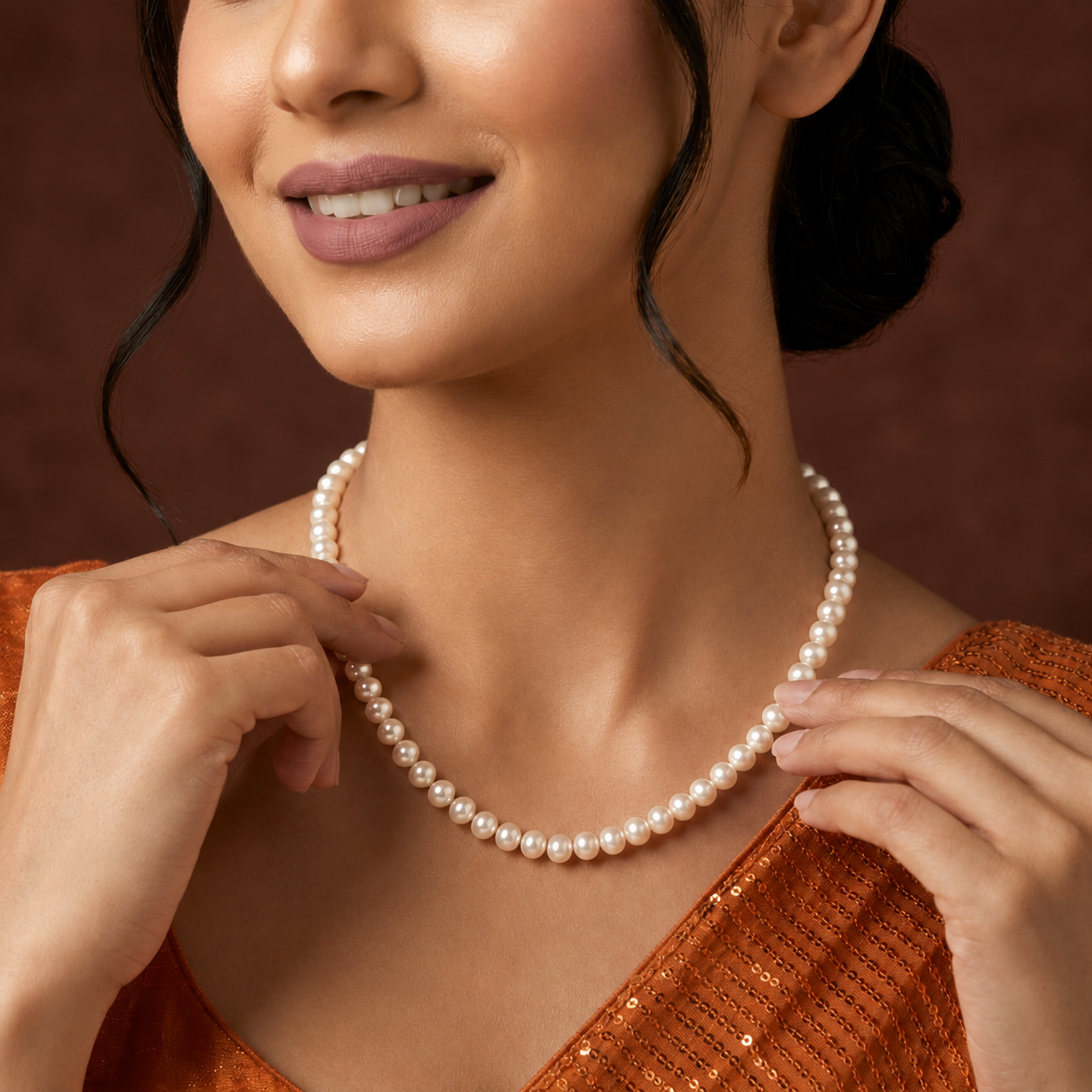 White Seed Pearl Single Line Mala Necklace (5-6 mm) | Pure Pearl Mala | Krishna Pearls & Jewellers, Hyderabad