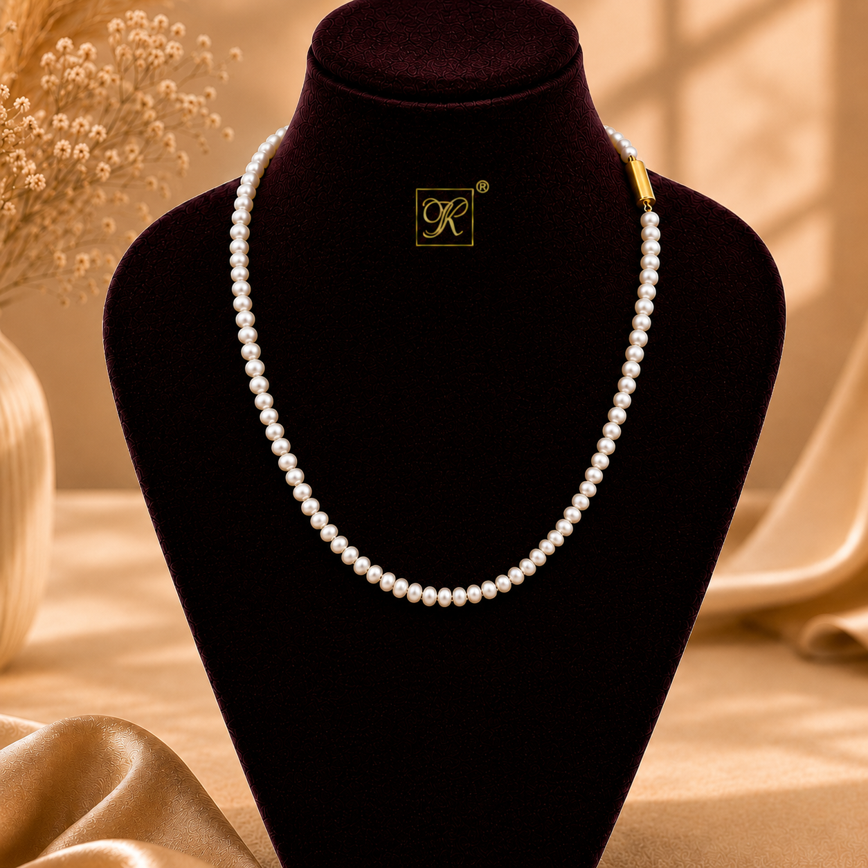 Elegant White Pearl String with Rosé | Krishna Pearls and Jewellers