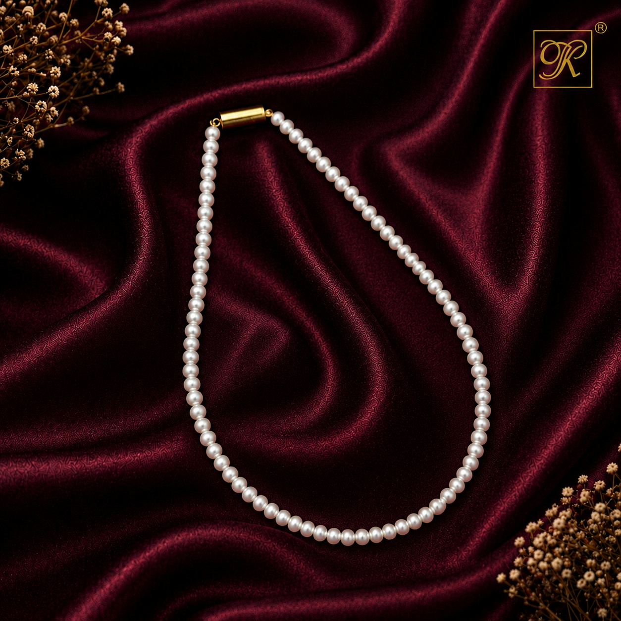 Elegant White Pearl String with Rosé | Krishna Pearls and Jewellers