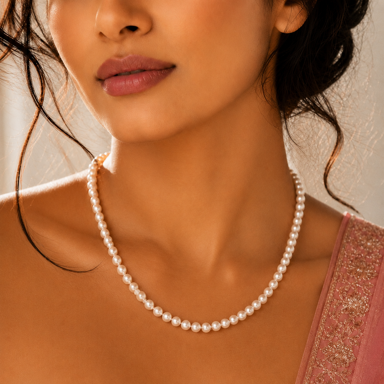 Elegant White Pearl String with Rosé