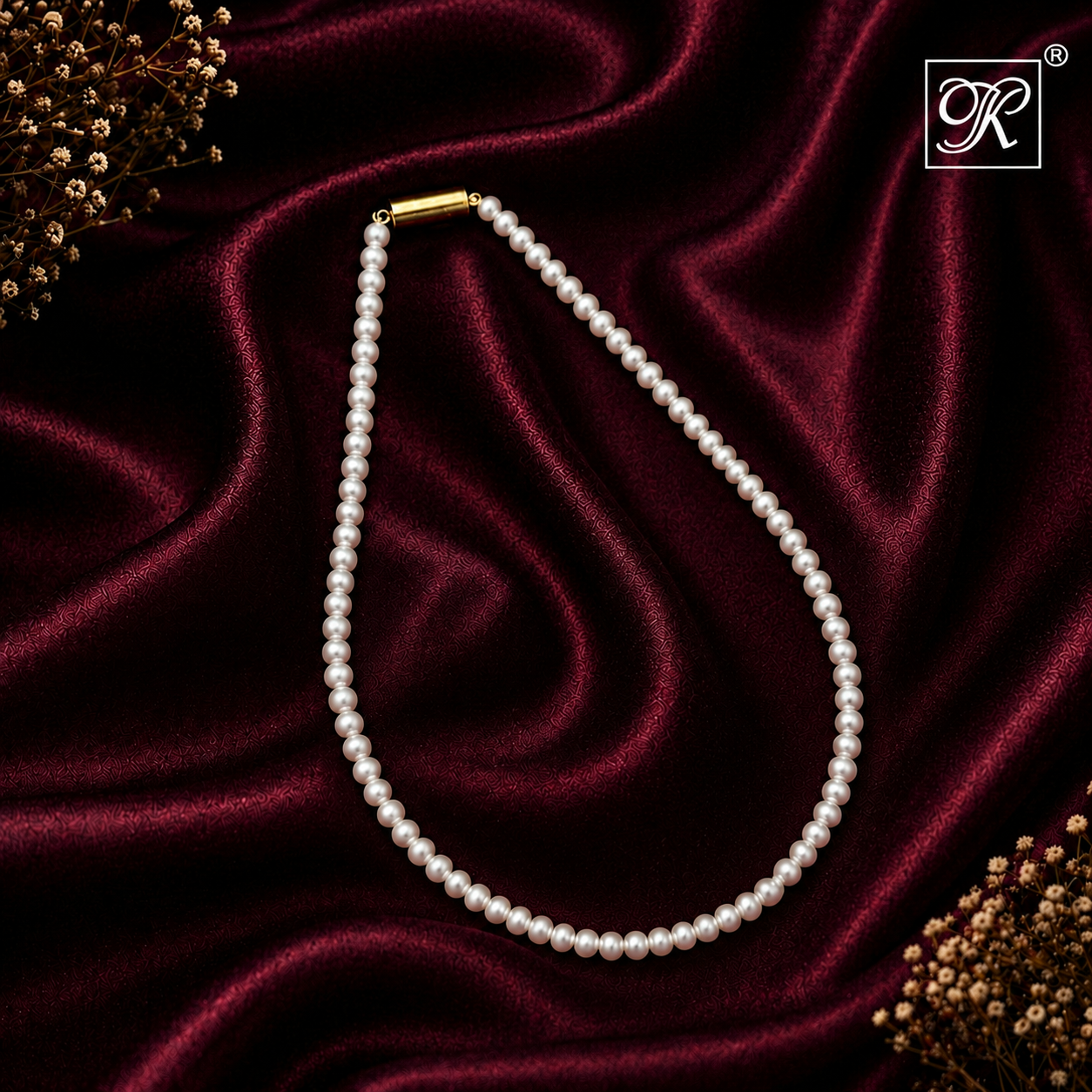 Elegant White Pearl String with Rosé | Krishna Pearls and Jewellers