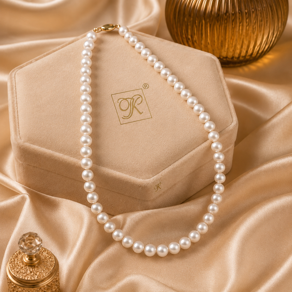 Classic White Round Pearl String – Elegant — view 5 — pearl jewellery — Krishna Pearls Hyderabad