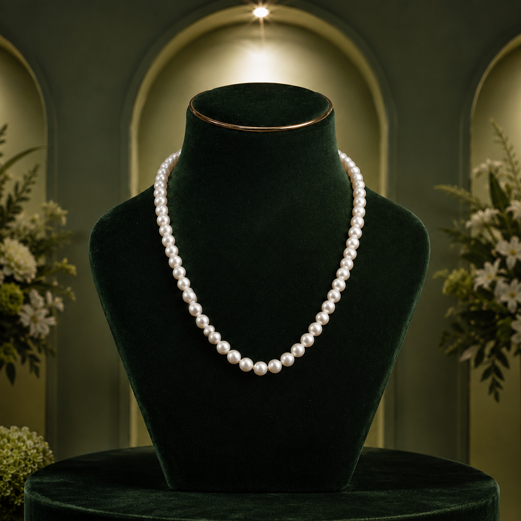 Sovereign White Seed Pearl Single Line Mala (7-8 mm) | Pure Pearl Mala | Krishna Pearls & Jewellers Hyderabad