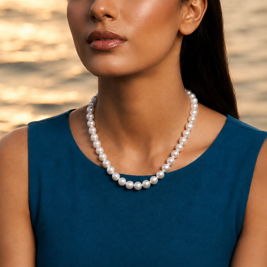 Lustrous White Round Pearl String – Premium