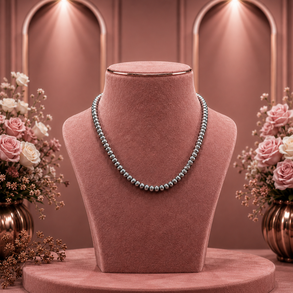 Grey Radiation Seed Pearl Single Line Mala Necklace (5-6 mm) | Pure Pearl Mala | Krishna Pearls & Jewellers, Hyderabad