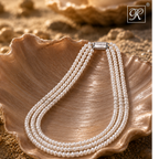 Triple-Strand White Pearl String with Gold — view 1 — pearl jewellery — Krishna Pearls Hyderabad