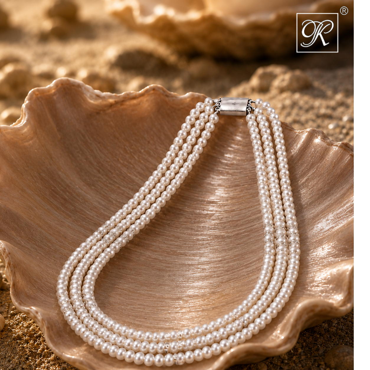 Triple-Strand White Pearl String with Gold | Krishna Pearls and Jewellers