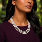 Triple-Strand White Pearl String with Gold