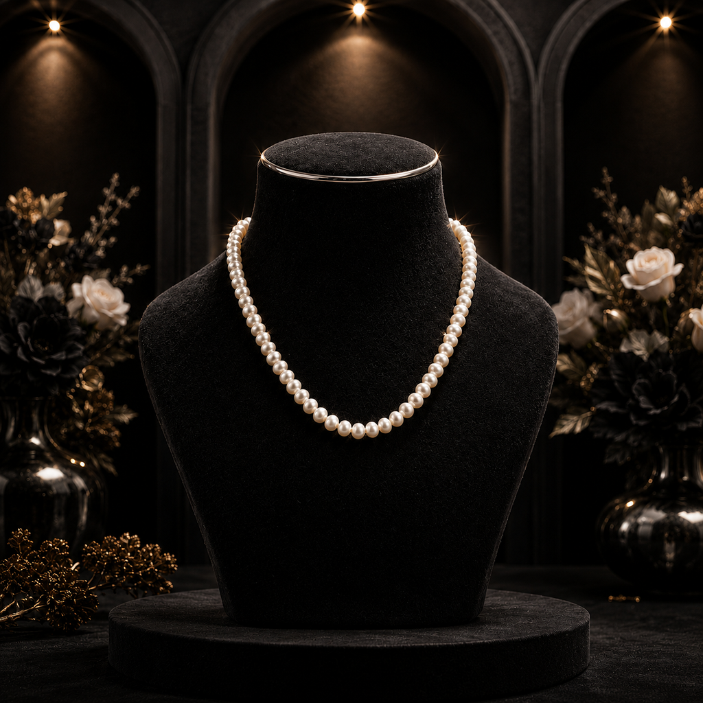 Prestige White Seed Pearl Single Line Mala (7-8 mm) | Pure Pearl Mala | Krishna Pearls & Jewellers Hyderabad