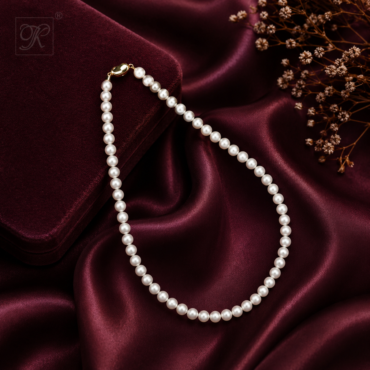 Timeless White Round Pearl String with Rosé — view 1 — pearl jewellery — Krishna Pearls Hyderabad