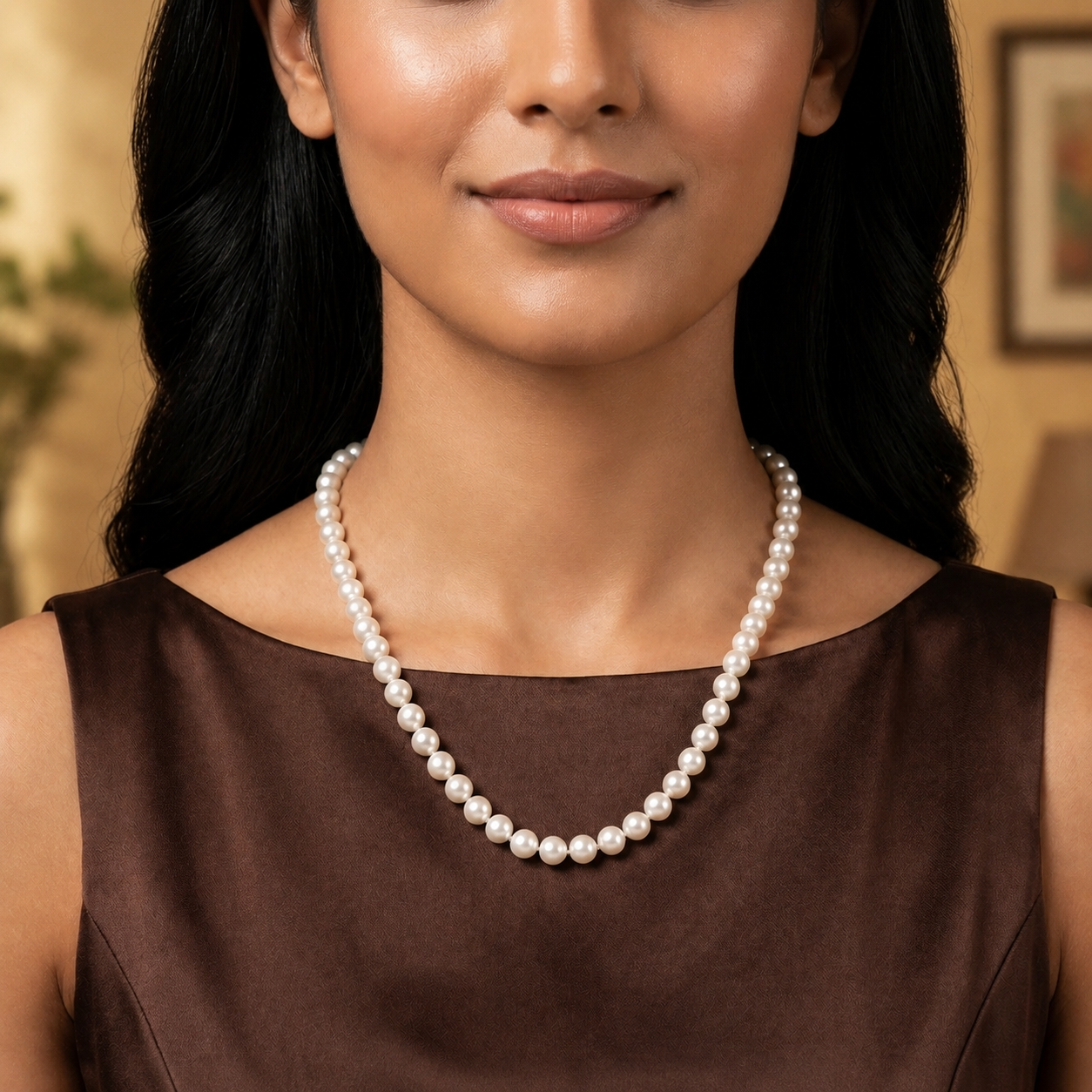 Timeless White Round Pearl String with Rosé